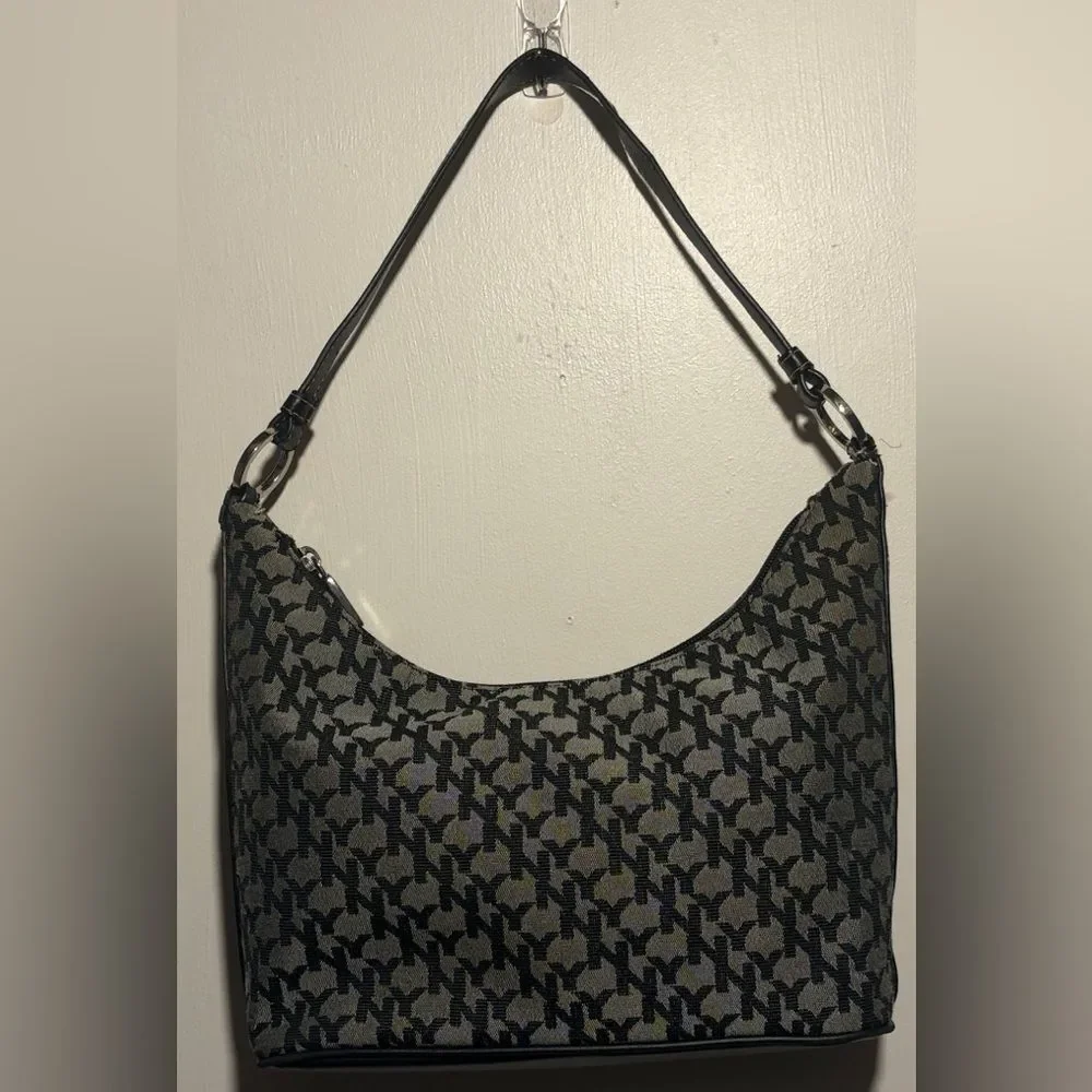 New York & Company- Vintage Black and Gray Patterned Logo Shoulder Bag Y2K